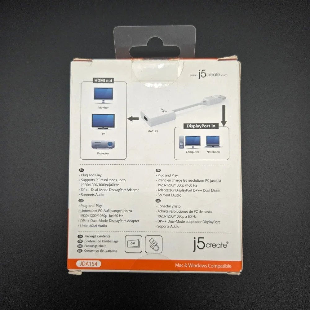 j5create DisplayPort to HDMI Adapter White JDA154 1080p DP++ Mac PC